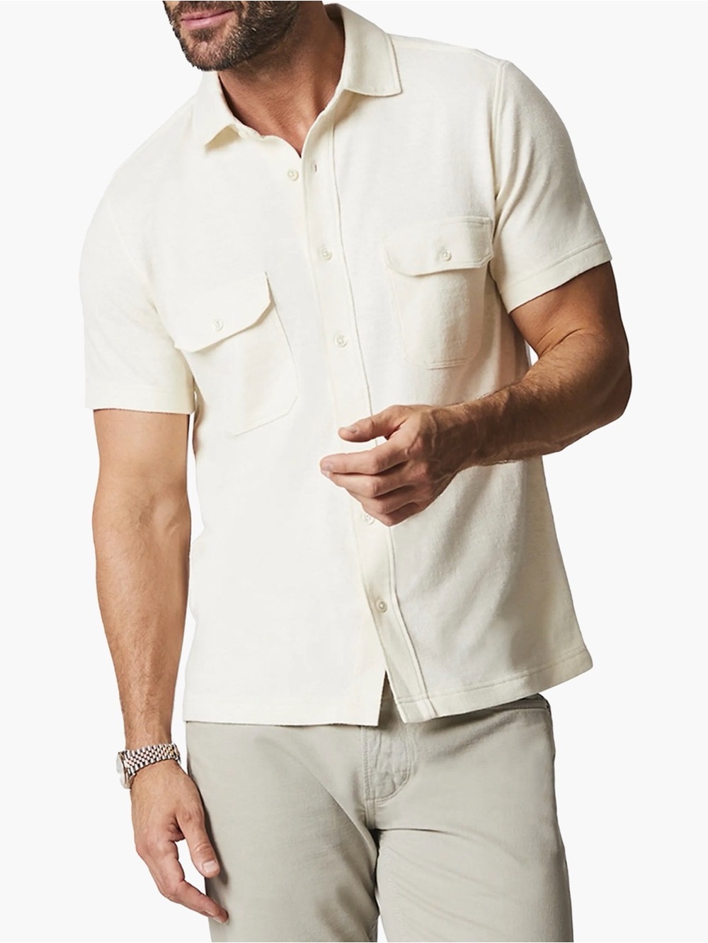 Billy Reid Short Sleeve hemp cotton shirt size XL cream